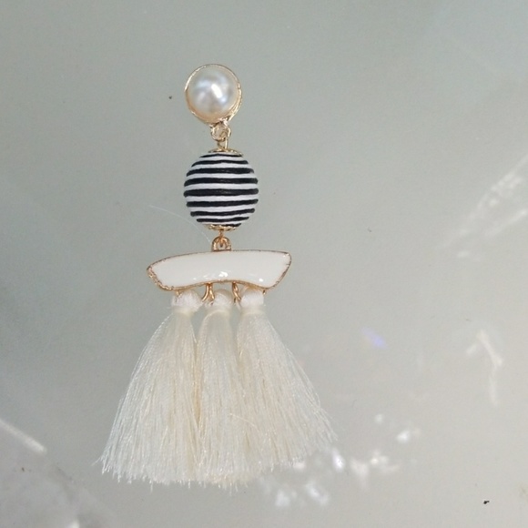 White and Blue Nautical Tassel Earrings - Picture 3 of 7